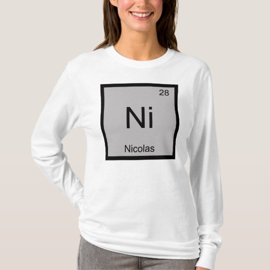 ニコラス名化学元素周期表 Tシャツ (正面)
