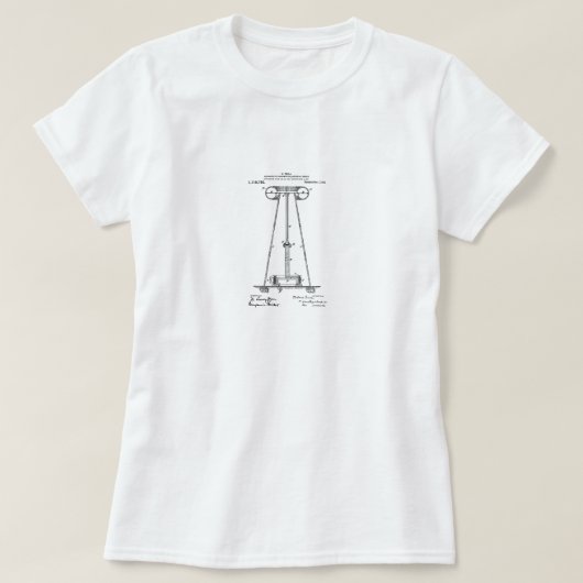 ニコラ・テスラのパテントの上 Tシャツ (デザイン正面)