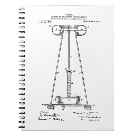ニコラ・テスラエネルギー伝達Pantent US1119732 ノートブック (正面)