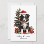 ニコリ縁どコリークリスマスの子犬パーソナライズされた シーズンカード (正面)