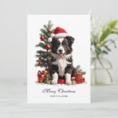 ニコリ縁どコリークリスマスの子犬パーソナライズされた シーズンカード (スタンド正面)