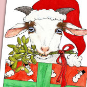 ニコル・ジャネスによるクリスマスヤギのグリーティングカード シーズンカード