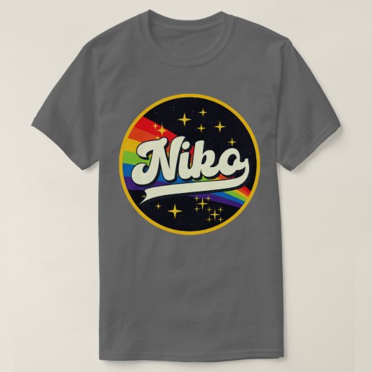 ニコレインボーイン宇宙ヴィンテージスタイル Tシャツ (デザイン正面)