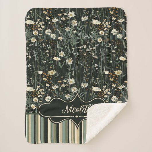 ニコレットダークデイジーフローラ ストライプの シェルパブランケット (正面)