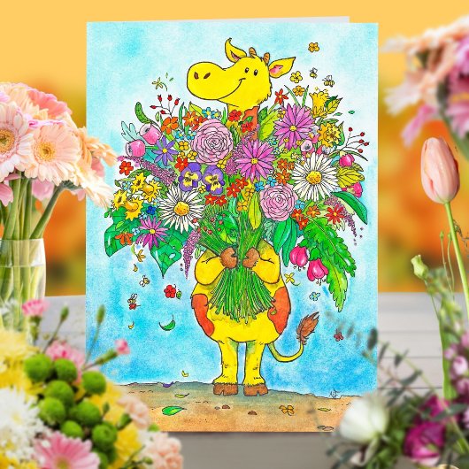 ニコール・ジェーンズによるキリンの花束グリーティングカード カード