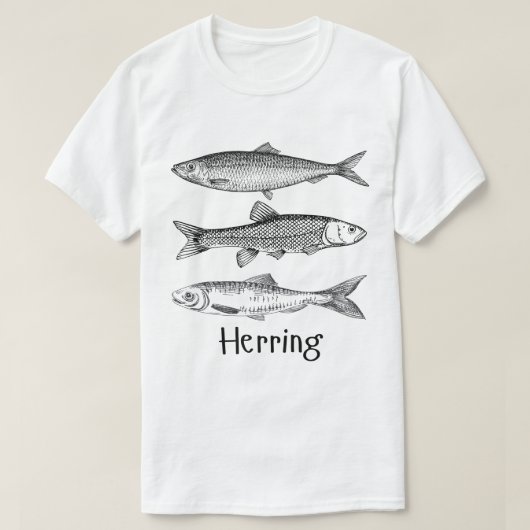 ニシンの魚、シンプル、ミニマル海洋のラインアート Tシャツ (デザイン正面)