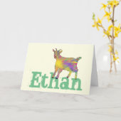 ニジおもしろいヤギカラフルアニマルアート名イーサン カード (黄色い花)
