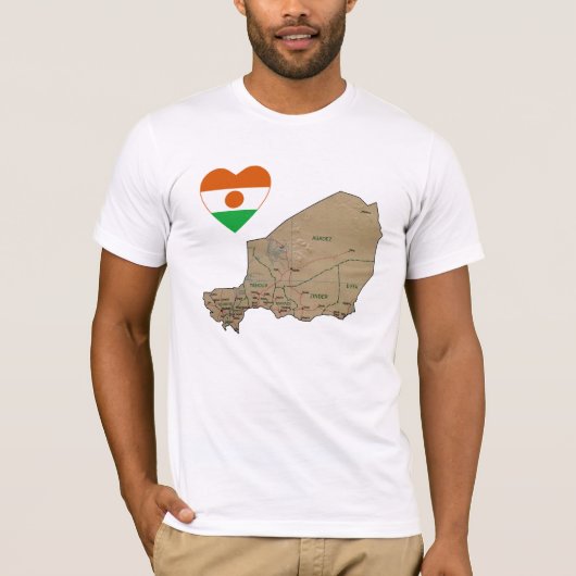 ニジェール国旗のハートと地図Tシャツ Tシャツ (正面)