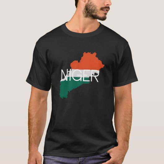 ニジェール国旗地図の概要 Tシャツ (正面)