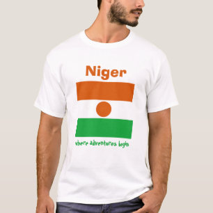 ニジェール国旗+地図+テキストTシャツ Tシャツ