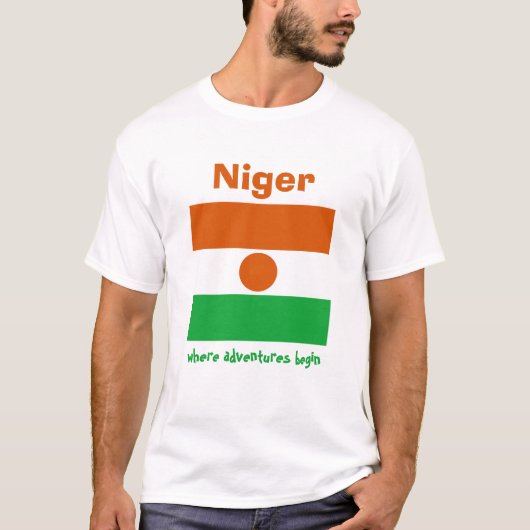 ニジェール国旗+地図+テキストTシャツ Tシャツ (正面)