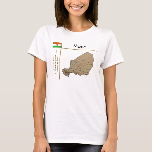 ニジェール地図と国旗とタイトルTシャツ Tシャツ (正面)