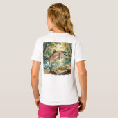 ニジマスが森の小川で飛び跳ねる水彩画 Tシャツ (裏面フル)