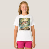 ニジマスが森の小川で飛び跳ねる水彩画 Tシャツ (正面フル)