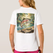 ニジマスが森の小川で飛び跳ねる水彩画 Tシャツ (裏面)