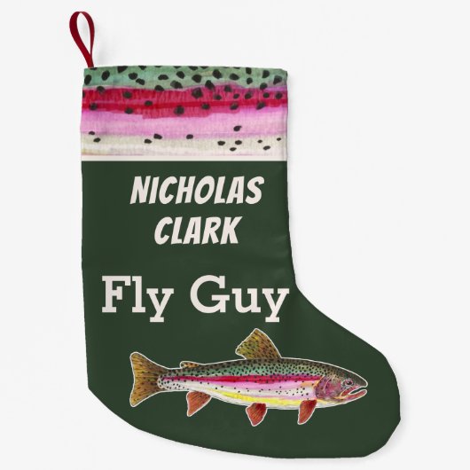 ニジマスが釣り人を捕まえる スモールクリスマスストッキング (正面)