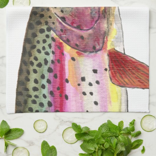 ニジマスの魚釣り、魚類学 キッチンタオル (折り畳み)