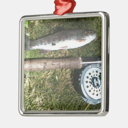 ニジマス及びフライフィッシングリール メタルオーナメント (左)