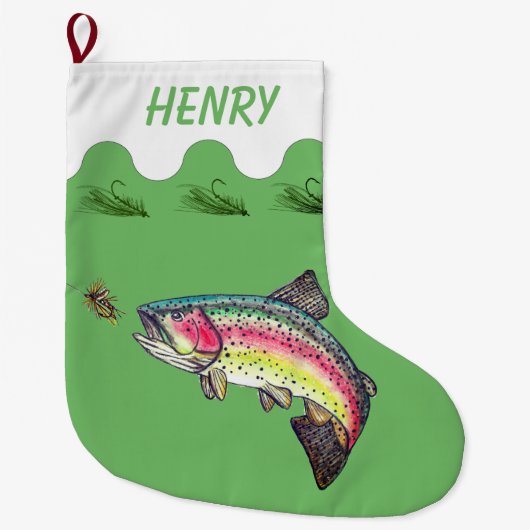 ニジマス釣り ラージクリスマスストッキング (正面)