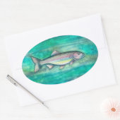 ニジマス魚の水彩アートシール 楕円形シール (封筒)