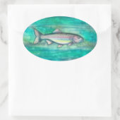 ニジマス魚の水彩アートシール 楕円形シール (バッグ)
