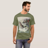 ニジマス、ビンテージフィッシャーマンの釣り Tシャツ (正面フル)