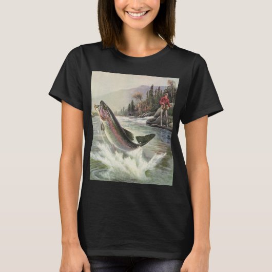 ニジマス、ヴィンテージフィッシャーマンの釣り Tシャツ (正面)