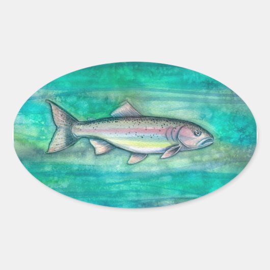 ニジマス 魚 水彩アート ステッカー (正面)