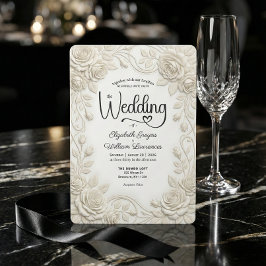 ニセエンボス加工 3Dクリーム ローズ バスレリーフ ウェディング 招待状