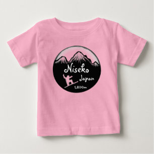 ニセコジャパンベビー白黒スノーボードアート服 ベビーTシャツ