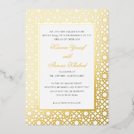 ニッカエレガントー結婚オリエンタル式金ゴールド 箔招待状 (正面)