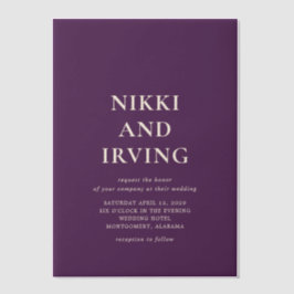 ニッキモダンパープル結婚ズ ベラム紙招待状
