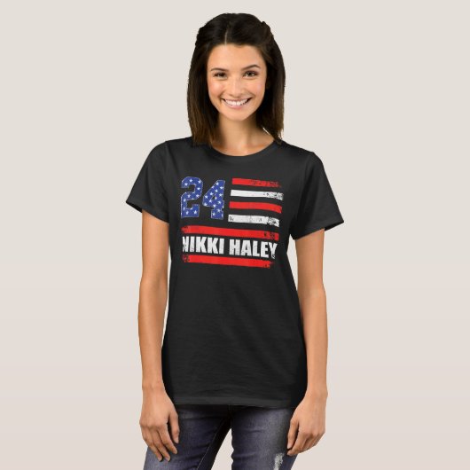 ニッキーヘイリー2024米国国旗USA国旗1 Tシャツ (正面フル)