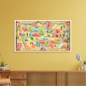 ニックネームを持つ統一された州の様式化された地図 キャンバスプリント (インサイチュ (リビング))