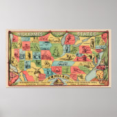 ニックネームを持つ統一された州の様式化された地図 ポスター (正面)