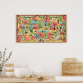 ニックネームを持つ統一された州の様式化された地図 ポスター (キッチン)