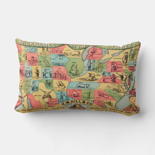 ニックネームを持つ統一された州の様式化された地図 ランバークッション (裏面)
