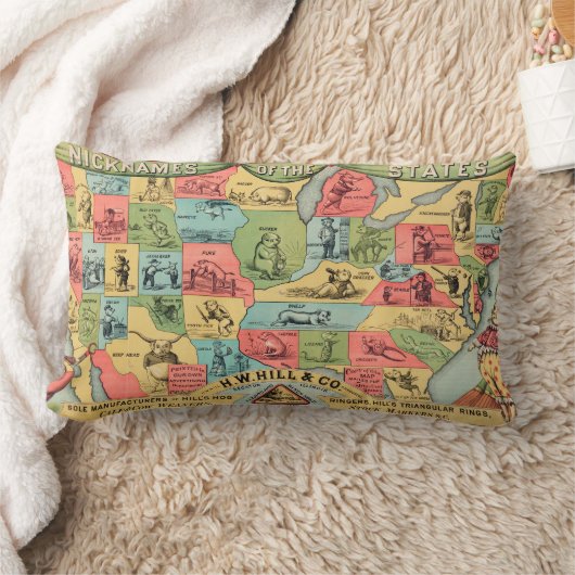 ニックネームを持つ統一された州の様式化された地図 ランバークッション (ブランケット)