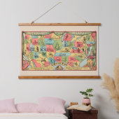 ニックネームを持つ統一された州の様式化された地図 吊り下げ型タペストリー (寝室)