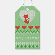 ニットかわいらしX-Mas猫ハートニットパターングリーン