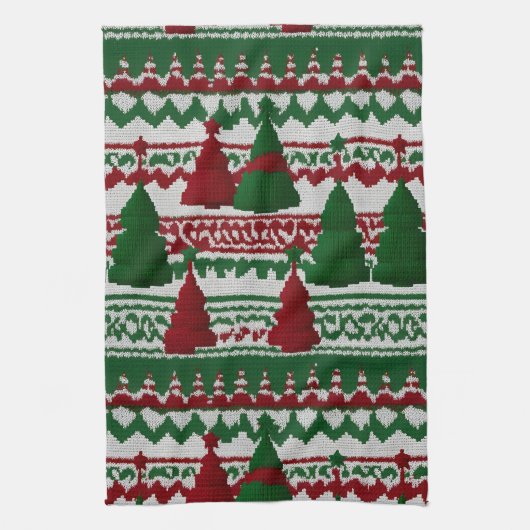 ニットのクリスマスツリー模様 キッチンタオル (縦)