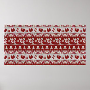 ニットのクリスマスヴィンテージのシームレスな装飾 ポスター