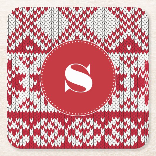 ニットのクリスマス スクエアペーパーコースター (正面)