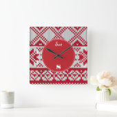 ニットのクリスマス スクエア壁時計 (ホーム)