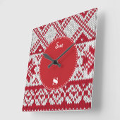 ニットのクリスマス スクエア壁時計 (傾斜)