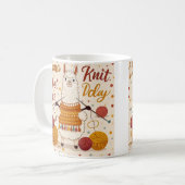 ニットのスカーフを着た可愛い漫画ラマ コーヒーマグカップ (正面左)