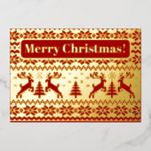 ニットのデールと金ゴールドと赤のクリスマスツリー 箔招待状 (正面)