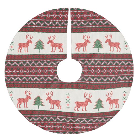 ニットのトナカイのクリスマスツリーパターン |休日 ブラッシュドポリエステルツリースカート (正面)
