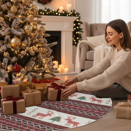 ニットのトナカイのクリスマスツリーパターン |休日 ブラッシュドポリエステルツリースカート