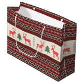 ニットのトナカイのクリスマスツリーパターン |休日 ラージペーパーバッグ (正面アングル)